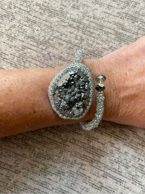 Handcrafted Sparkling Clear Bead Wrapped Cuff Bracelet